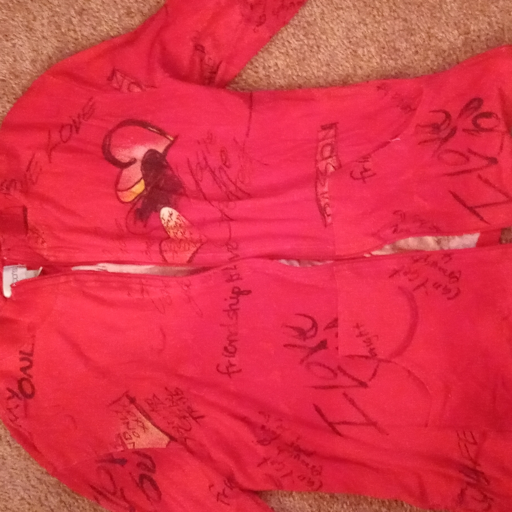 RED "I LOVE YOU" long sleeve zip up shirt